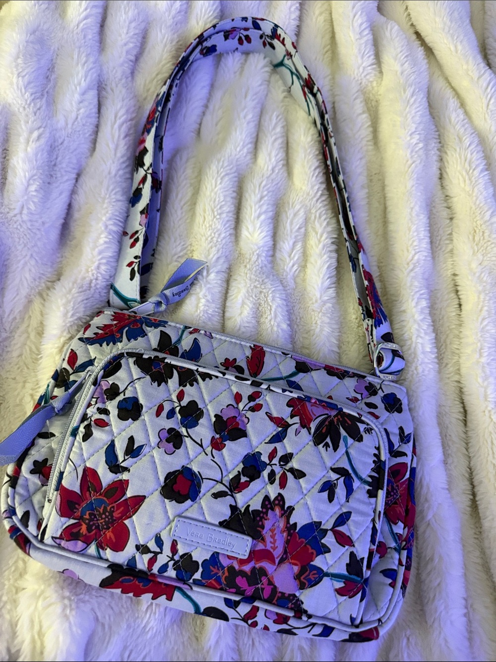 Vera Bradley Quilted Shoulder Bag in White with Red, Pink & Blue Floral Print